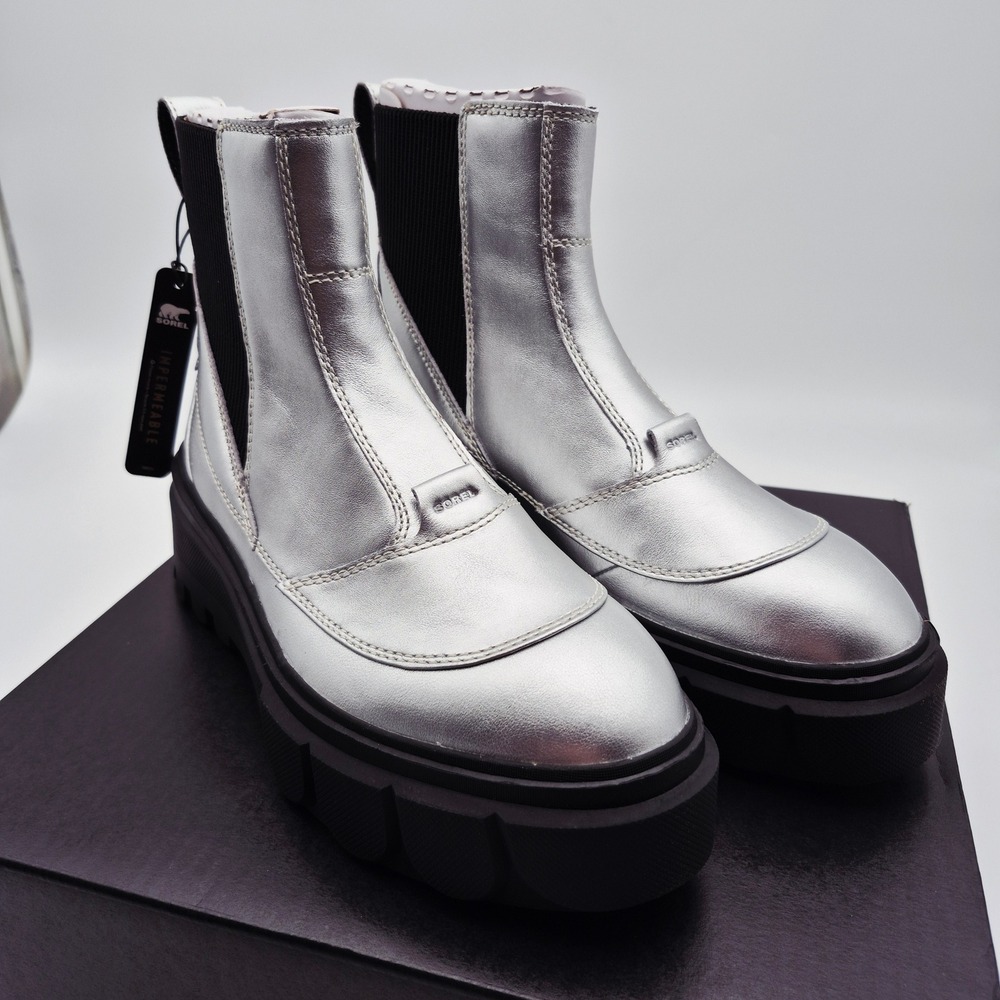 Sorel Caribou X Waterproof Platform Boots Chelsea Women's Size 9 Silver Black